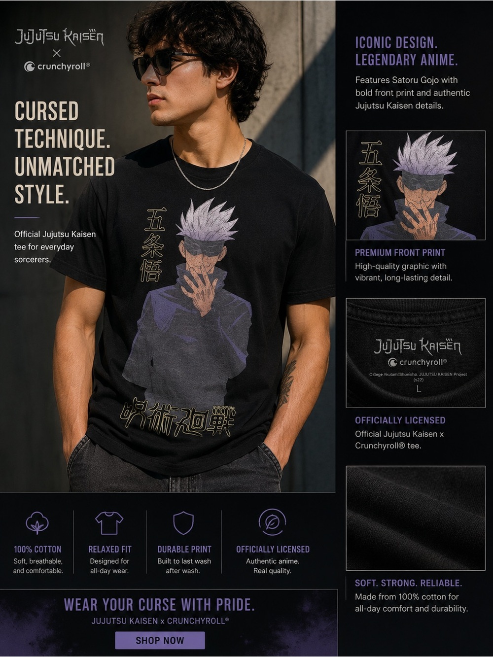 Jujutsu Kaisen Satoru Gojo Graphic Tee - Black size Large